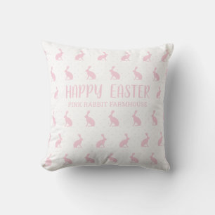 Coussin Joyeux Pâques. Agritourisme de lapin rose.