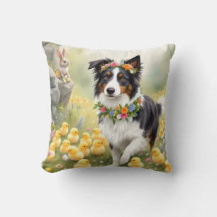 Coussin Joyeux Pâques Collie et les poussins