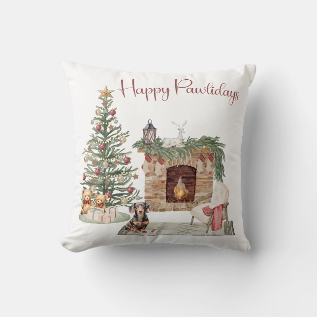 Coussin Joyeux Pawlidays Chien Design - Dachshund (Recto)