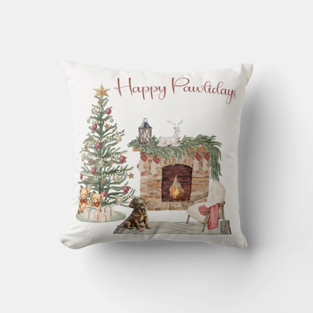 Coussin Joyeux Pawlidays Conception de chien - Chocolat La (Recto)