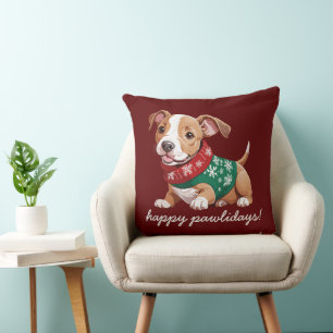 Coussin Joyeux Pawlidays Cosy Christmas Pitbull Puppy