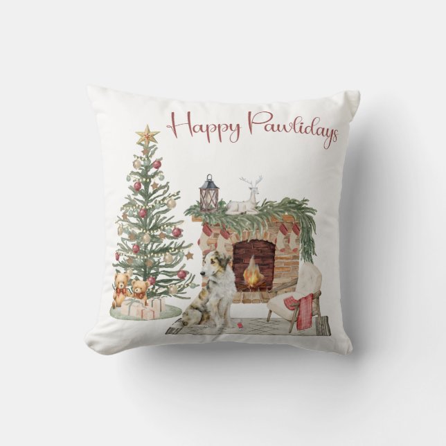 Coussin Joyeux Pawlidays Design de Chien- Borzoi (Recto)