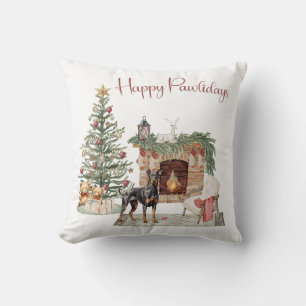 Coussin Joyeux Pawlidays Design de Chien- Doberman Pinsche