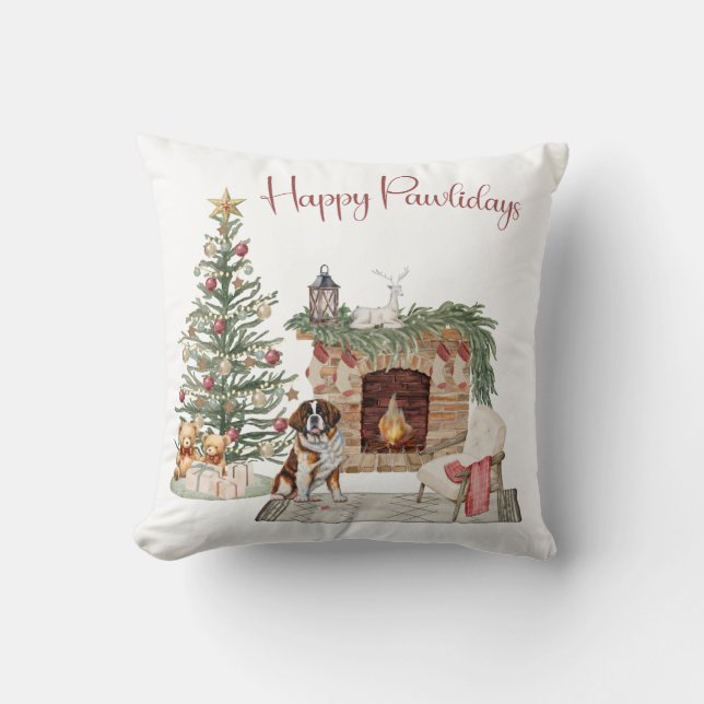 Coussin Joyeux Pawlidays Design de Chien - St. Bernard (Recto)