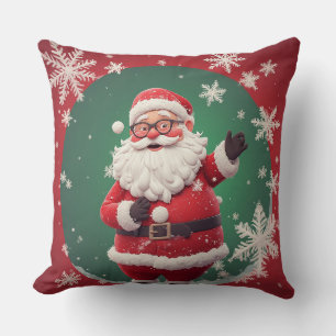 Coussin Joyeux Père Noël entouré de flocons de neige