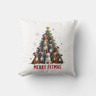 Coussin Joyeux Pitmas Pitbull Chien Pull de Noël Moche Tr