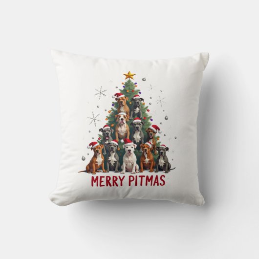 Coussin Joyeux Pitmas Pitbull Chien Pull de Noël Moche Tr (Recto)