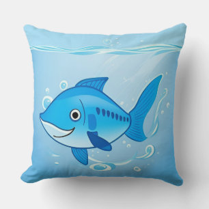 Coussin Joyeux poisson bleu dans une scène sous-marine