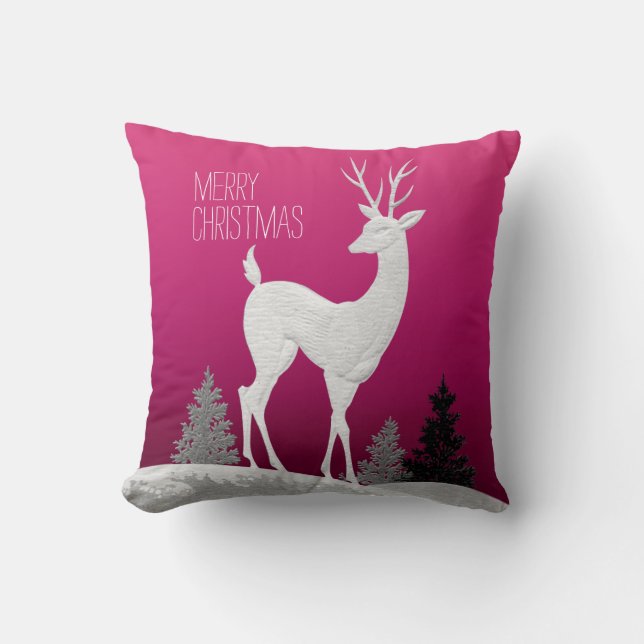 Coussin Joyeux renne de Noël vintage| fuchsia (Recto)