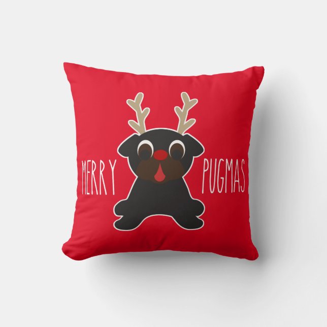 Coussin Joyeux renne noir de carlin de Pugmas (Recto)