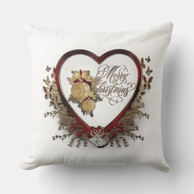 Coussin Joyeux Roses de Noël et coeur (Recto)