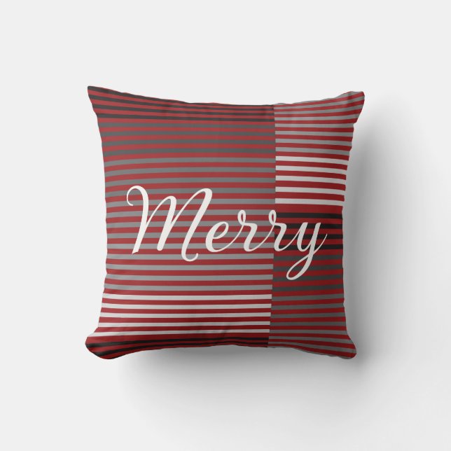 Coussin Joyeux -Rouge, Gris, Noir, Rayures Blanches (Recto)