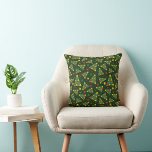 Coussin Joyeux sapin de Noël et étoile colorée vert foncé