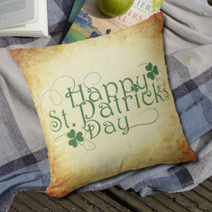Coussin Joyeux script de la Saint-Patrick tacheté crème ma