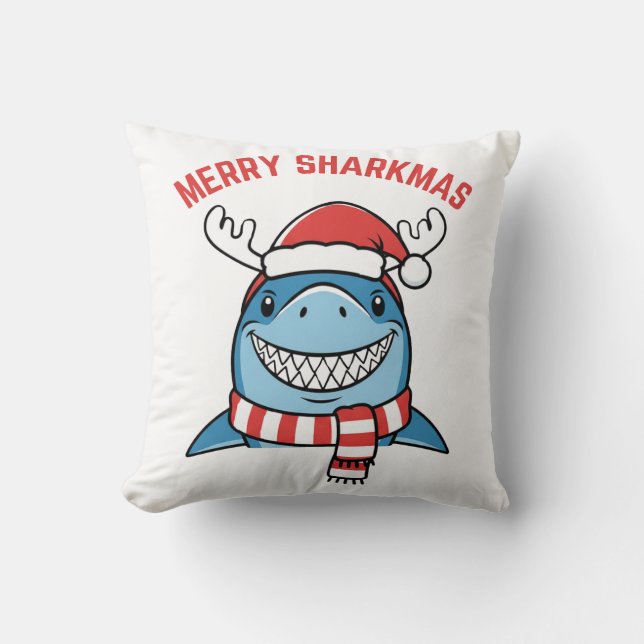 Coussin Joyeux Sharkmas Drôle de Noël Shark (Recto)