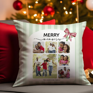 Coussin Joyeux souvenirs Photo Collage Bow de Noël