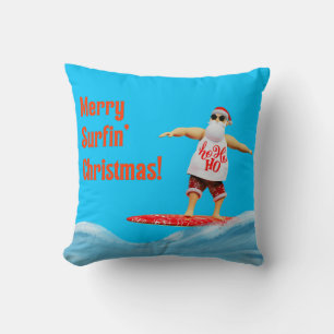Coussin Joyeux Surfin' Christmas Père Noël sur Surfboard T