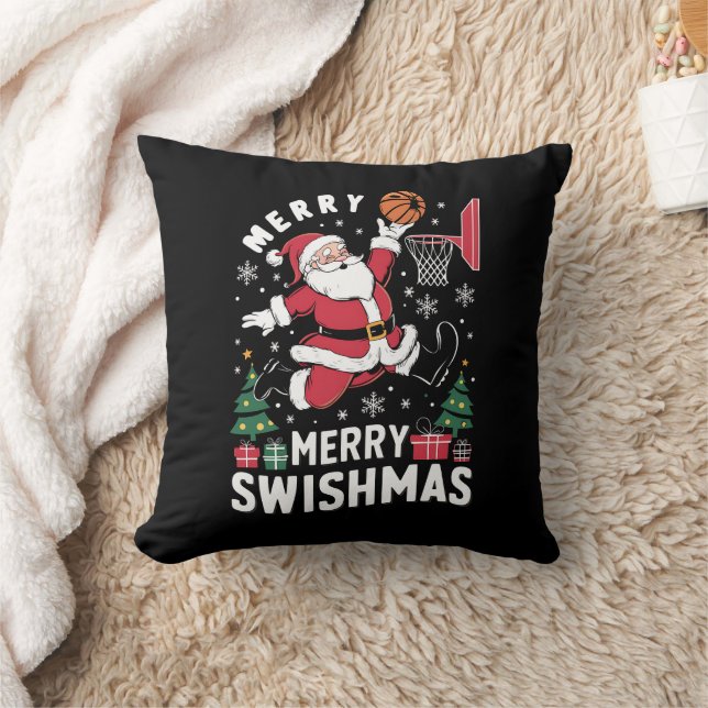 Coussin Joyeux Swishmas Noël Père Noël Jouer Basketball (Couverture)