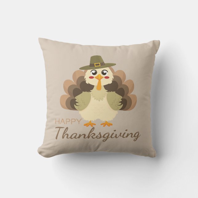 Coussin Joyeux Thanksgiving Dinde Mignonne (Recto)
