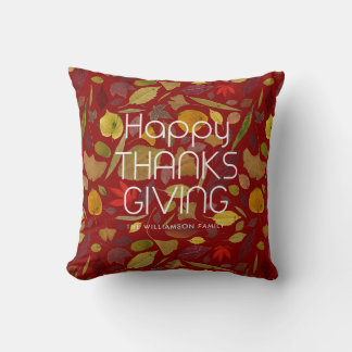 Coussin Joyeux Thanksgiving Feuilles d'automne Rouille Rou