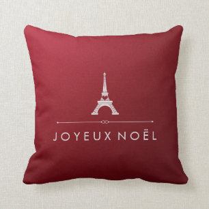 Coussin Joyeux Tour Eiffel rouge et argenté de Noel de