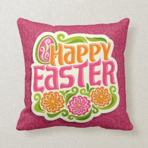 Coussin Joyeux vacances de Pâques Bunny Floral tendance Bu