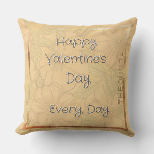 Coussin Joyeux Valentines Delicate Floral Beige Gold Texte