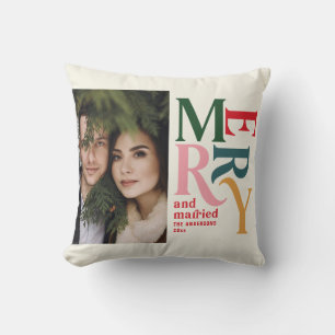 Coussin Joyeux vintage coloré + photo de Noël marié
