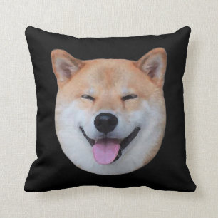 Coussin Joyeux visage de shiba inu   Cadeau de chien souri