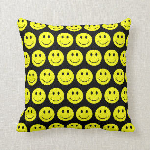 Coussin Joyeux Visages Jaunes Motif Noir