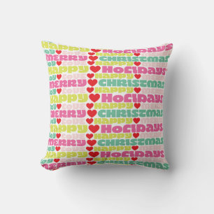 Coussin joyeux voeux colorés vacances de Noël