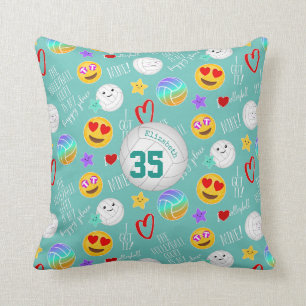 Coussin joyeux volley-ball kawaii emoji turquoise