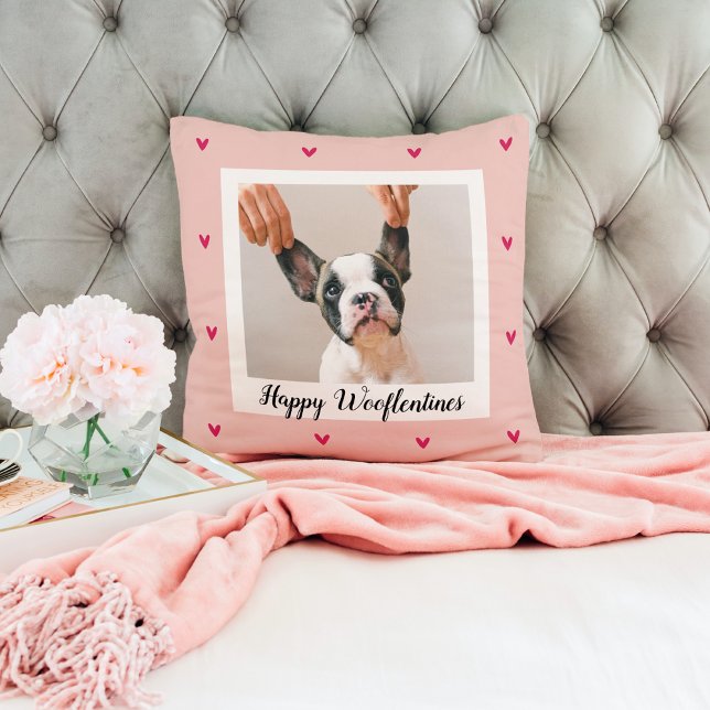 Coussin Joyeux Wooflentines Avec Photo Chien | Rouge et ro (Créateur téléchargé)