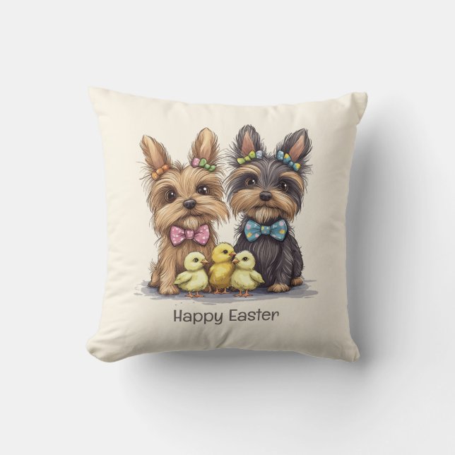 Coussin Joyeux Yorkshire Terrier Chiens de Pâques (Recto)