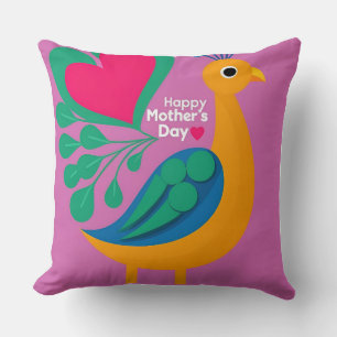 Coussin Joyful Heart Peacock : Mère's Day Cadeau