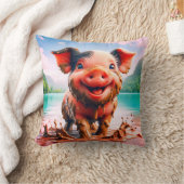 Coussin "Joyful Piglet in Mud Bath - Whimssical Farm Art" (Couverture)
