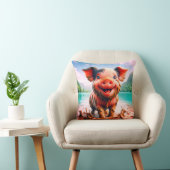 Coussin "Joyful Piglet in Mud Bath - Whimssical Farm Art" (Chaise)