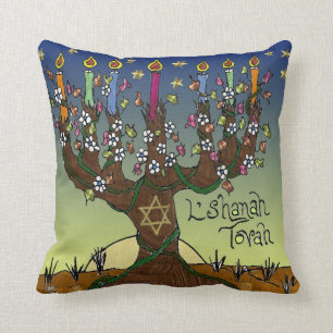 Coussin Judaica L'shanah Tovah Arbre De Vie Jeu D'Oreiller