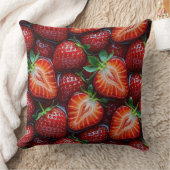 Coussin Juicy Fresh Red Strawberries Summer Fruit Pattern (Couverture)