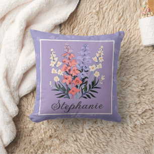 Coussin Juillet Fleur de naissance Nom personnalisé