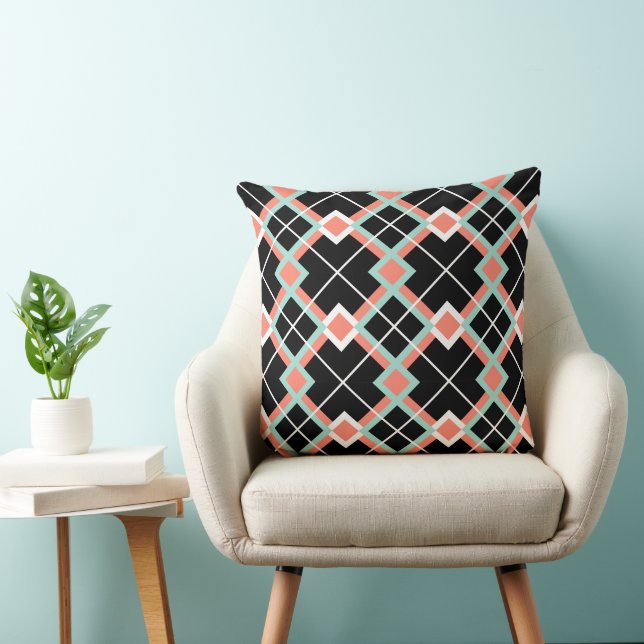 Coussin Jumbo Plaid (Coral Mint Black White) Lève (Chaise)