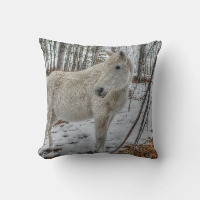 Coussin Jument et cadeau blancs doux de forêt d'hiver (Recto)