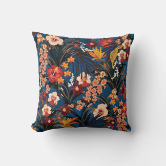 Coussin Jungle Chic : Bleu foncé Exotique.