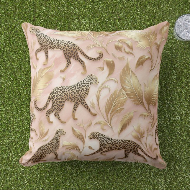 Coussin Jungle Élégant Léopard Rose et Or  (Herbe)