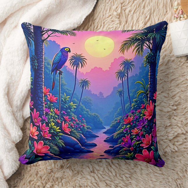 Coussin Jungle Lune Blue Parrot Paradise (Couverture)