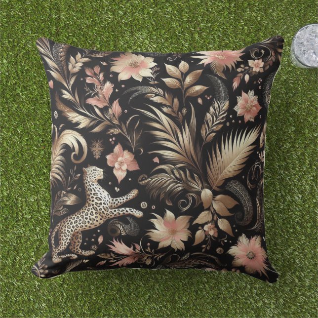 Coussin Jungle Pink and Black Leopard  (Herbe)
