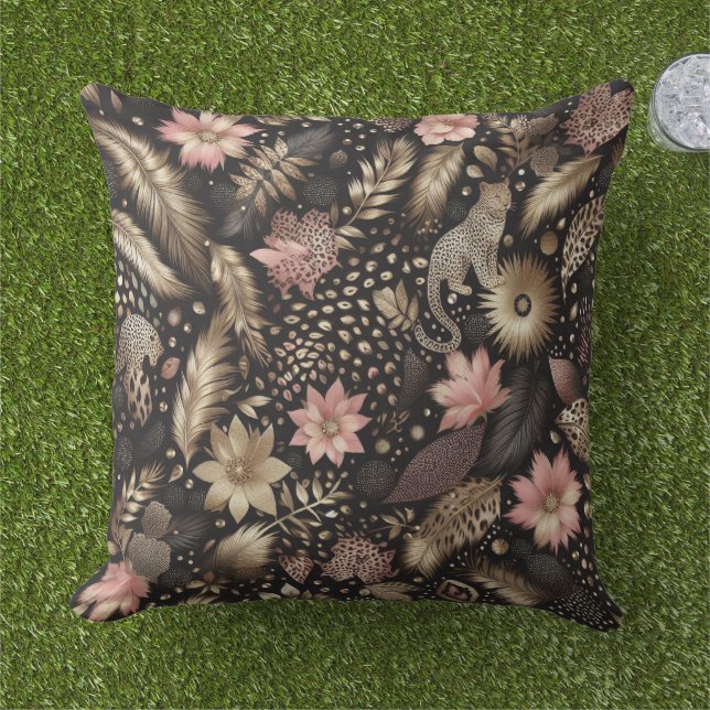 Coussin Jungle Pink, Gold and Black Leopard  (Herbe)