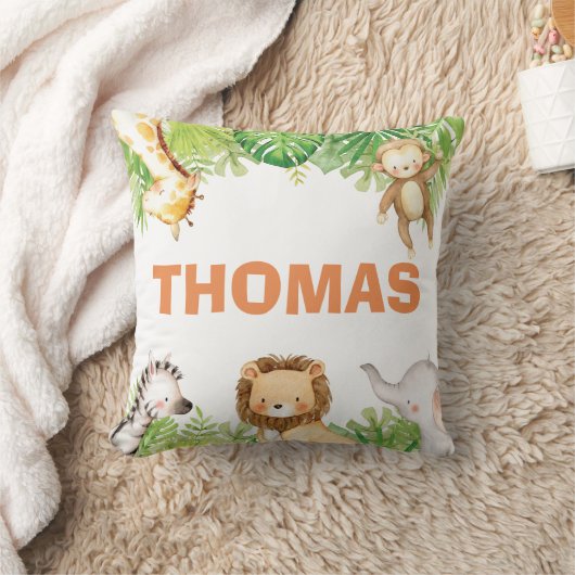 Coussin Jungle Safari Animaux Statistiques de naissance Ba (Couverture)