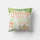 Coussin Jungle Safari Animaux Statistiques de naissance Ba (Verso)