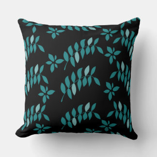 Coussin jungle tropical aqua et noir